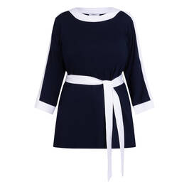 Yoek Belted Tunic Navy - Plus Size Collection