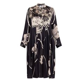 Alembika Satin Print Dress Black and Ivory - Plus Size Collection