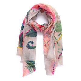 Alembika Floral Scarf Embroidered Multi-Colour Beige - Plus Size Collection