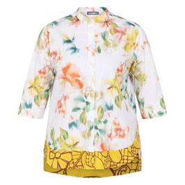 Alembika Cotton Tropical Flowers Shirt White - Plus Size Collection