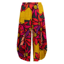 Alembika Bold Floral Jersey Pull On Trouser Mustard  - Plus Size Collection