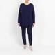 Beige Pleated A-Line Sweater Navy