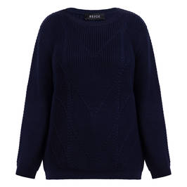 Beige Ribbed Sweater Navy  - Plus Size Collection