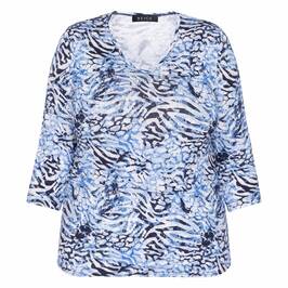 Beige Jersey T-Shirt Print Blue - Plus Size Collection
