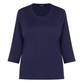 Beige Cotton 3/4 Sleeve T-Shirt Navy - Plus Size Collection