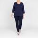 Beige Cotton 3/4 Sleeve T-Shirt Navy