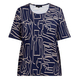 Beige Stretch Jersey Printed T-Shirt Navy  - Plus Size Collection