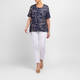 Beige Stretch Jersey Printed T-Shirt Navy 