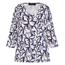 Beige Floral Print T-Shirt Navy  - Plus Size Collection