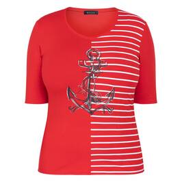 Beige Nautical Print T-Shirt Red  - Plus Size Collection
