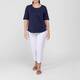 Beige Round Neck Cotton T-Shirt Navy 