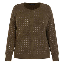 Elena Miro Embellished Cardigan Khaki  - Plus Size Collection