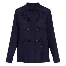 Elena Miro Georgette Sequinned Shirt Navy  - Plus Size Collection