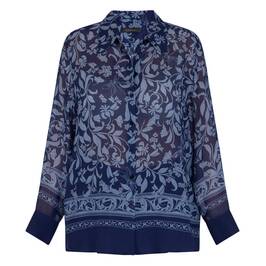 Elena Miro Georgette Printed Shirt Navy  - Plus Size Collection