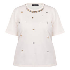 Elena Miro Jewel Embellished T-Shirt Ivory - Plus Size Collection