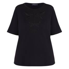 Elena Miro Embroidered Cotton T-Shirt Black - Plus Size Collection
