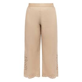 Elena Miro Linen Embroidered Trousers Sand  - Plus Size Collection