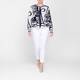Faber Abstract Intarsia Zip Cardigan Navy and White 