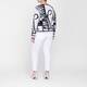 Faber Abstract Intarsia Zip Cardigan Navy and White 