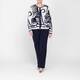 Faber Abstract Intarsia Zip Cardigan Navy and White 