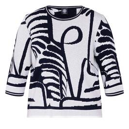 Faber Abstract Intarsia Sweater Navy and White  - Plus Size Collection
