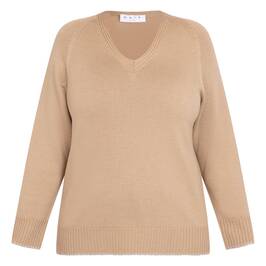 Gaia Life V-Neck Sweater Camel  - Plus Size Collection