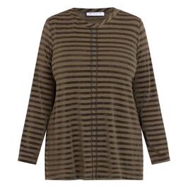 Gaia Life Lurex Jersey Stripe Top Khaki - Plus Size Collection