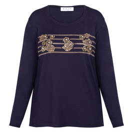 Gaia Life Pearl Embellished Top Navy - Plus Size Collection