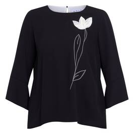 Gaia Life Tunic With Floral Applique Black - Plus Size Collection