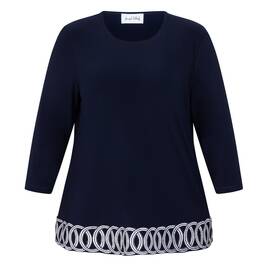 Joseph Ribkoff Jersey Embroidered Top Navy  - Plus Size Collection