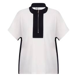 Joseph Ribkoff Satin Jersey Half-Zip Top Beige and Black - Plus Size Collection