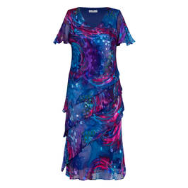 Lewis Henry Silk Tiered Dress Blue  - Plus Size Collection