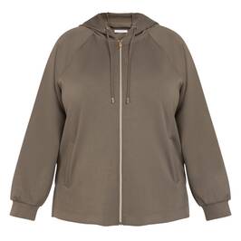 Luisa Viola Scuba Jersey Hooded Jacket Khaki  - Plus Size Collection