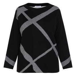 Luisa Viola Abstract Intarsia Sweater Black  - Plus Size Collection