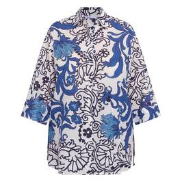 Luisa Viola Floral Cotton Shirt Blue - Plus Size Collection