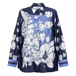 Luisa Viola Satin Shirt Print Navy  - Plus Size Collection
