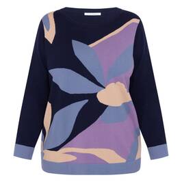Luisa Viola Floral Intarsia Sweater Navy  - Plus Size Collection