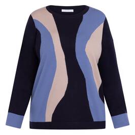 Luisa Viola Intarsia Sweater Print Navy  - Plus Size Collection
