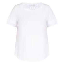 Luisa Viola Broderie Anglaise Back T-Shirt White  - Plus Size Collection