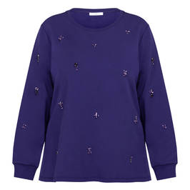 Luisa Viola Cotton Jersey Jewel Embellished Sweatshirt Violet - Plus Size Collection