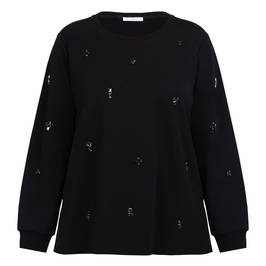 Luisa Viola Cotton Jersey Jewel Embellished Sweatshirt Black - Plus Size Collection