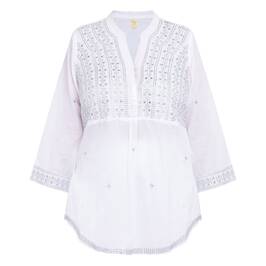 LulaSoul Embroidered Sequin Cotton Tunic White  - Plus Size Collection