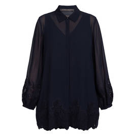 Marina Rinaldi Georgette Lace Trim Shirt Navy  - Plus Size Collection