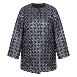 Marina Rinaldi Jacquard Long Jacket Navy  - Plus Size Collection