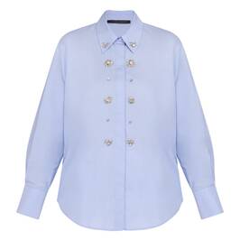 Marina Rinaldi Jewel Embellished Cotton Shirt Blue  - Plus Size Collection