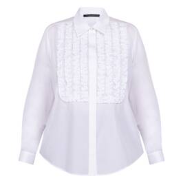 Marina Rinaldi Ruffle Tuxedo Shirt White - Plus Size Collection