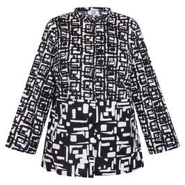 Marina Rinaldi Geometric Print Shirt Black and White  - Plus Size Collection