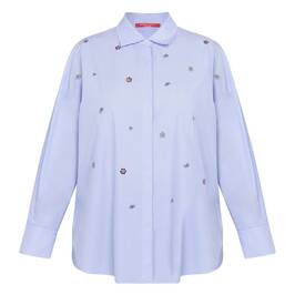 Marina Rinaldi Pinstripe Embellished Shirt Blue - Plus Size Collection