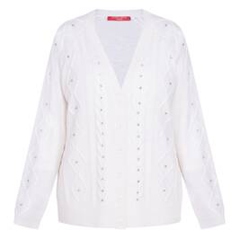 Marina Rinaldi Cable Knit Rhinestone Cardigan Vanilla - Plus Size Collection