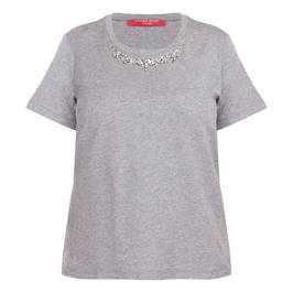 Marina Rinaldi Embellished Cotton T-Shirt Grey - Plus Size Collection